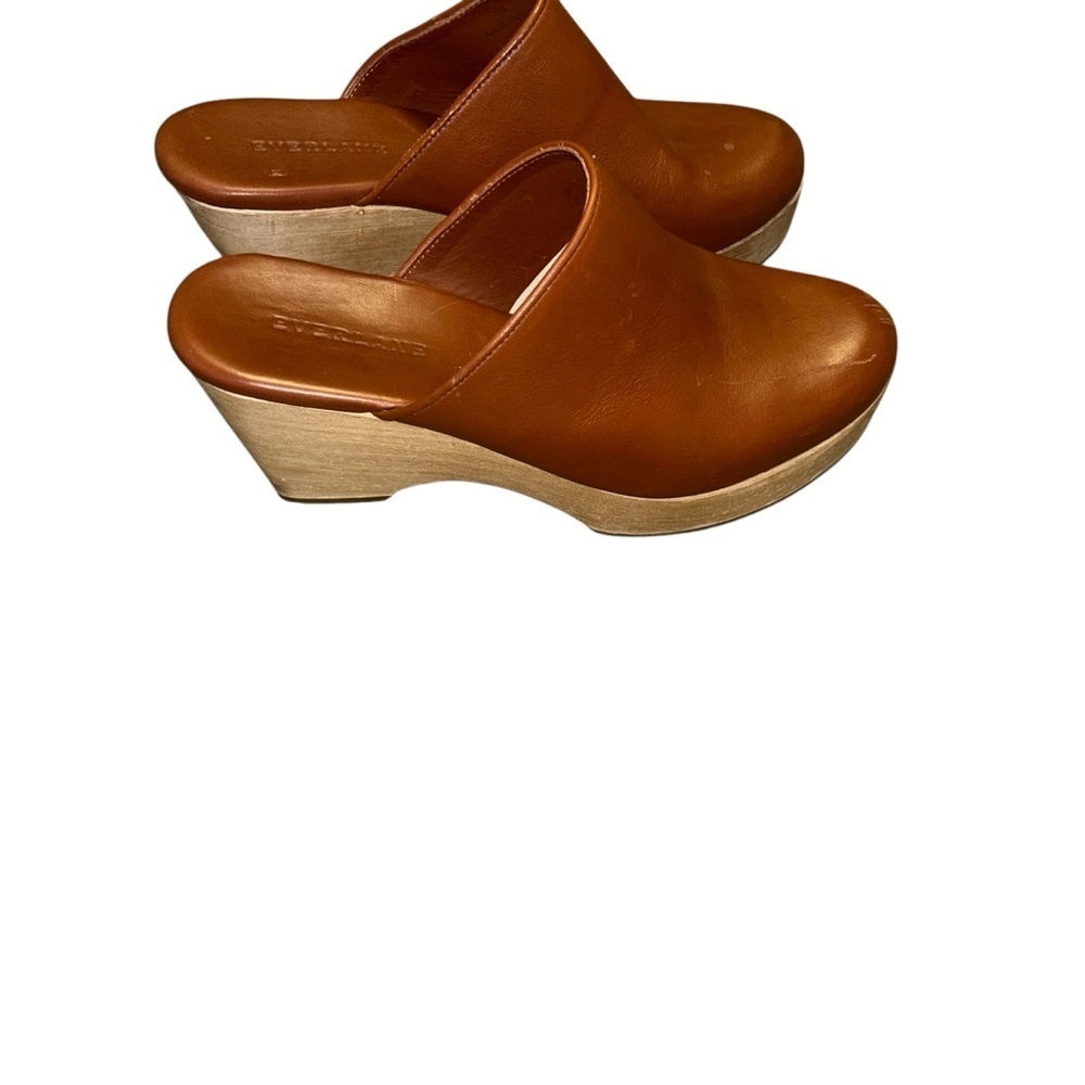 Everlane Shoes The Clog Sandals Tan brown Leather Heels Platform Slip On size 6
